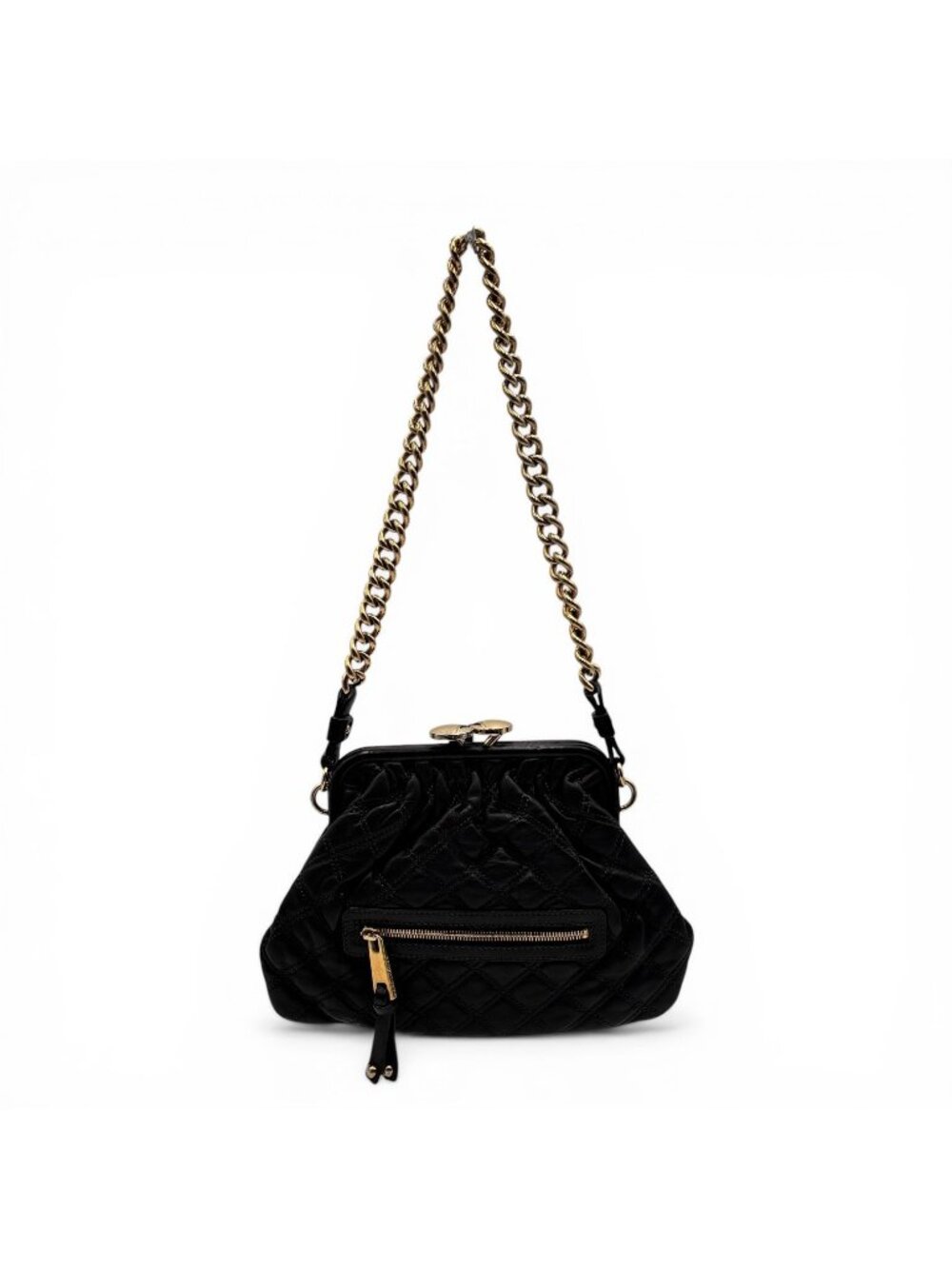 Marc Jacobs 2008 Stam Quilted Leather Frame Bag Black Gold Chain Strap